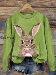 Women’s Cute Bunny Happy Easter Casual Sweatshirt Green / S