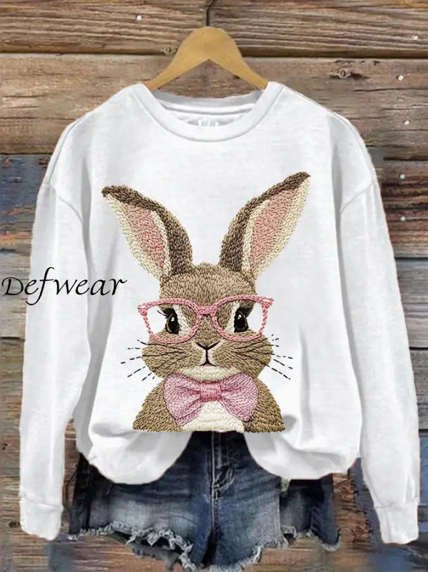 Women’s Cute Bunny Happy Easter Casual Sweatshirt White / S