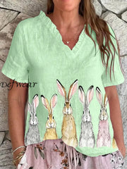 Women’s Cute Hares Print Happy Easter Casual Shirt Light Green / S