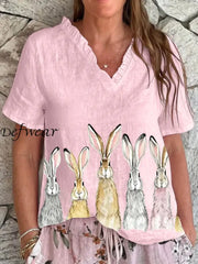 Women’s Cute Hares Print Happy Easter Casual Shirt Pink / S