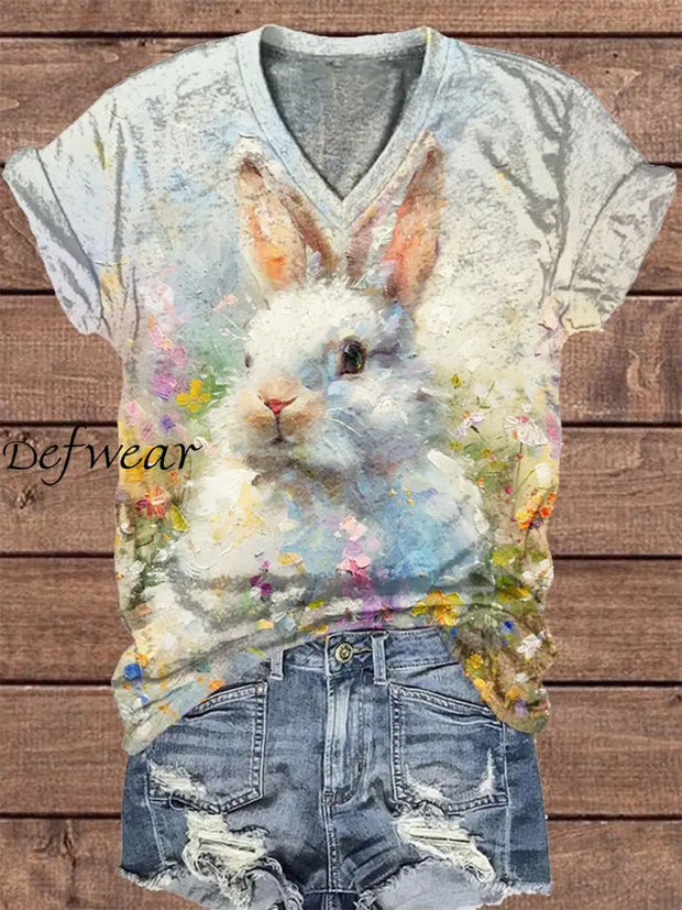 Women’s Easter Art Bunny Printed Shirt As picture / S