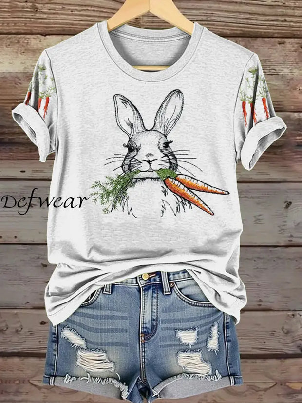 Women’s Easter Bunny And Carrots Printed Casual Shirt White / 2XL