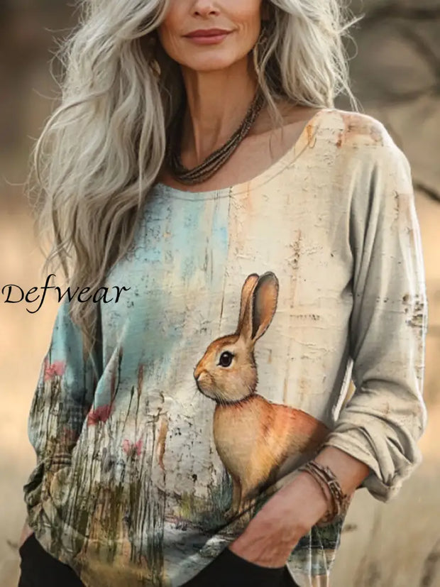 Women’s Easter Bunny Art Printed Top As picture / S