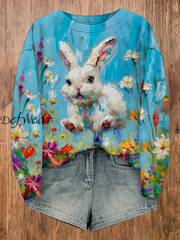 Women’s Easter Bunny Floral Art Print Sweatshirt As picture / S