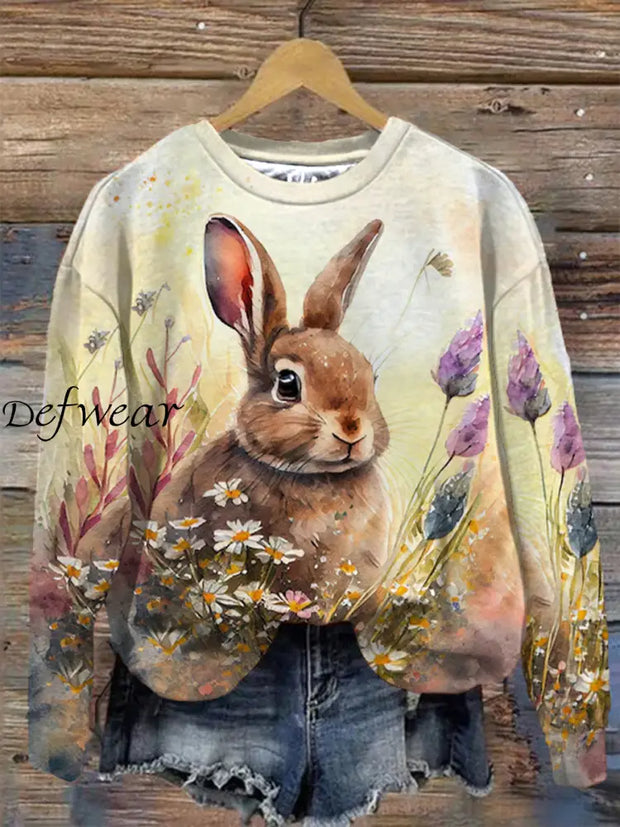 Women’s Easter Bunny Floral Art Print Sweatshirt As picture / S