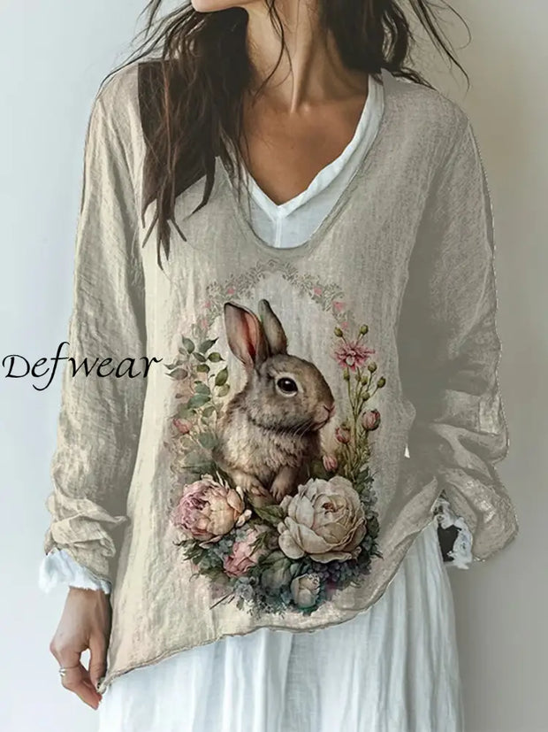 Women’s Easter Bunny Floral Print Casual Top As picture / S