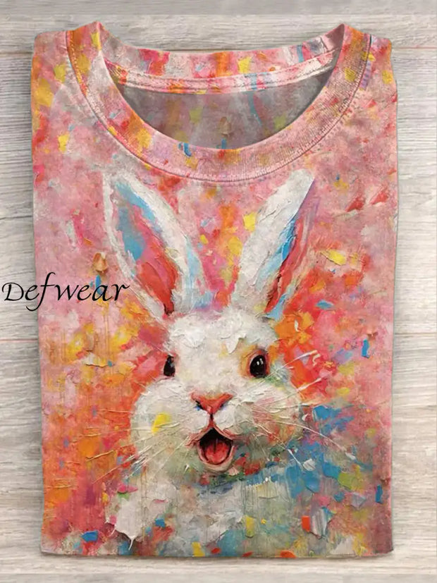 Women’s Easter Bunny Oil Painting Print Shirt As picture / S