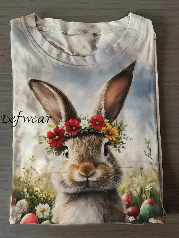 Women’s Easter Bunny Print Crew Neck T-Shirt As picture / S