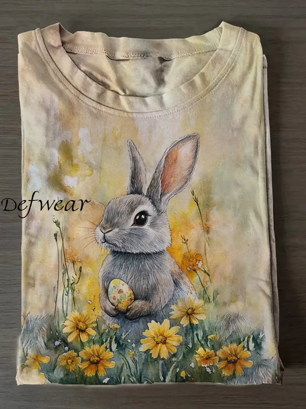 Women’s Easter Bunny Print Crew Neck T-Shirt As picture / S