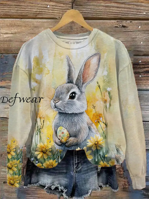 Women’s Easter Bunny Print Crewneck Sweatshirt As picture / S