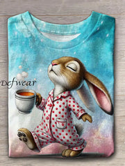 Women’s Easter Bunny Print Round Neck Short Sleeve T-Shirt Picture 2 / S