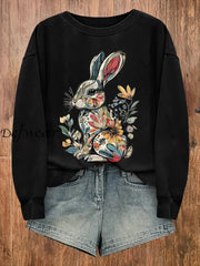 Women’s Easter Bunny Printed Casual Loose Long Sleeve Sweatshirt Black / S