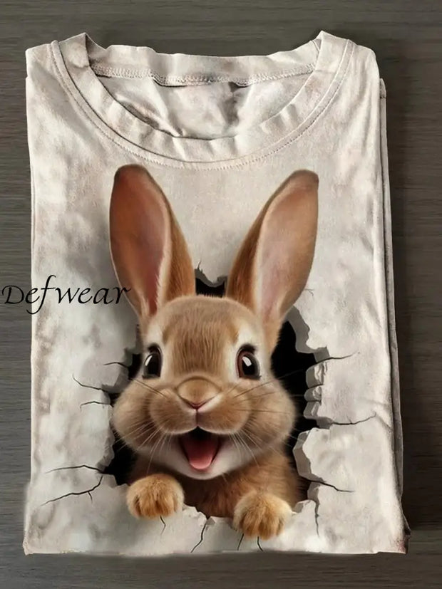 Women’s Easter Bunny Printed Crew Neck Short Sleeve T-Shirt As picture / S