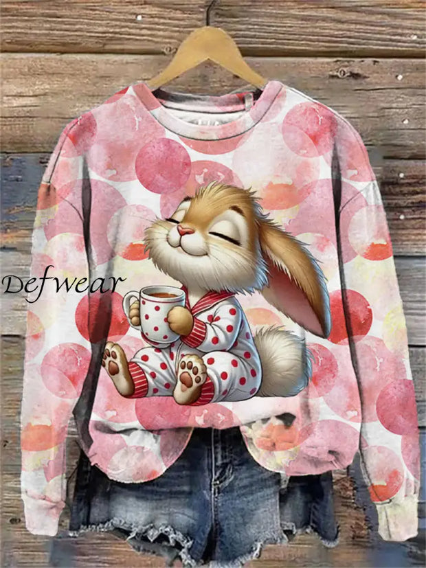 Women’s Easter Bunny Printed Long Sleeve Sweatshirt As picture / S