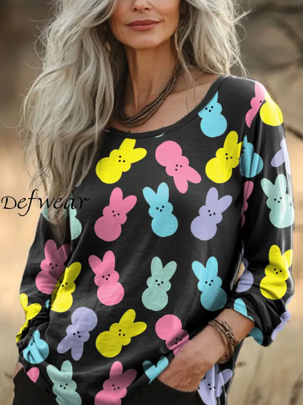 Women’s Easter Colorful Bunny Printed Shirt Black / S