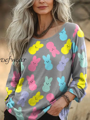 Women’s Easter Colorful Bunny Printed Shirt Gray / S