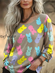 Women’s Easter Colorful Bunny Printed Shirt Khaki / S