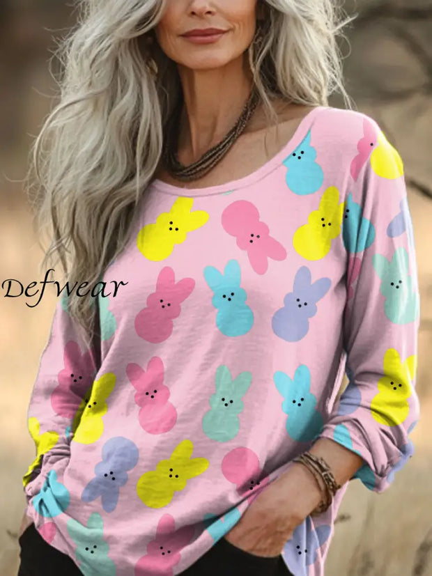 Women’s Easter Colorful Bunny Printed Shirt Pink / S