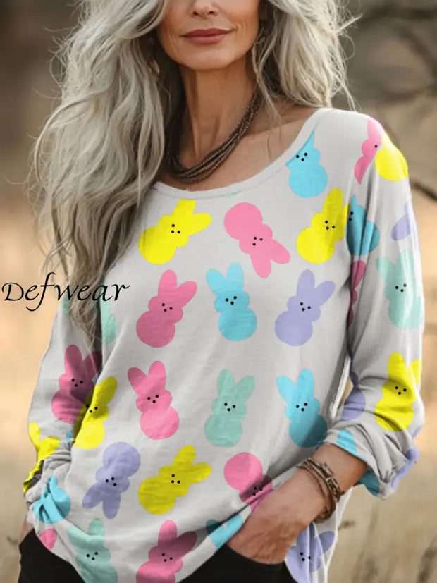 Women’s Easter Colorful Bunny Printed Shirt White / 2XL