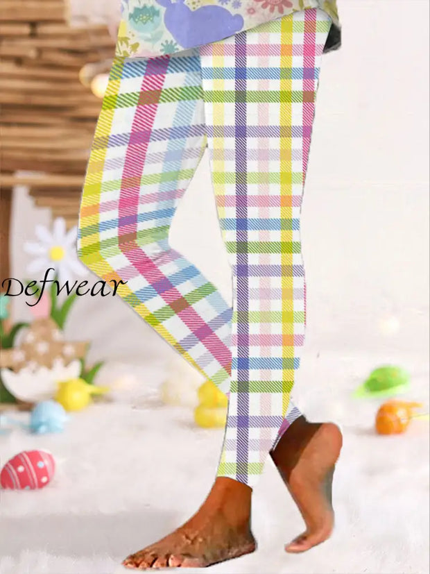 Women’s Easter Colorful Plaid Printed Leggings White / S