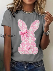 Women’s Easter Cute Bunny Print Short Sleeve T-Shirt Gray / S