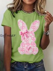 Women’s Easter Cute Bunny Print Short Sleeve T-Shirt Green / S