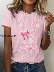 Women’s Easter Cute Bunny Print Short Sleeve T-Shirt Pink / 2XL