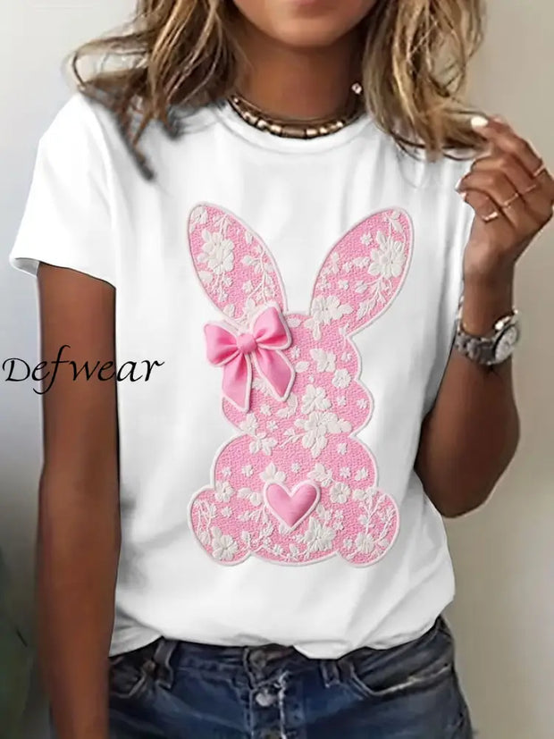 Women’s Easter Cute Bunny Print Short Sleeve T-Shirt White / S