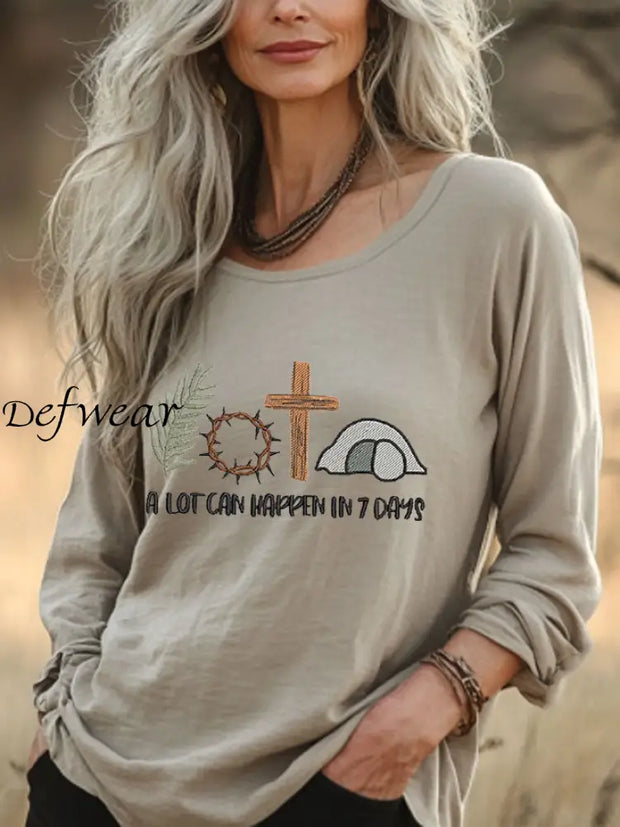 Women’s Easter Faith A Lot Can Happen In 7 Days Printed Top Apricot / S