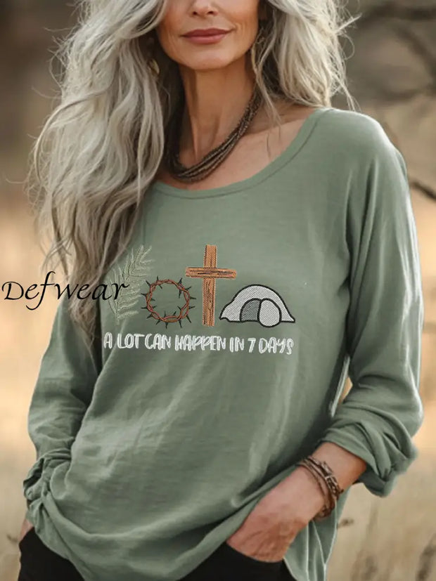 Women’s Easter Faith A Lot Can Happen In 7 Days Printed Top Green / S