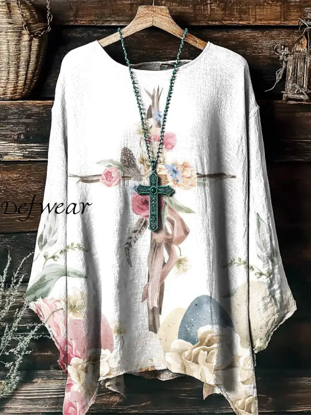 Women’s Easter Faith Floral Cross Printed Top As picture / S