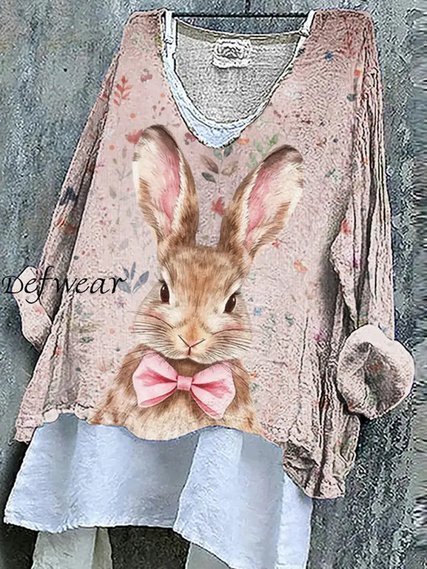 Women’s Easter Floral Bunny Linen Top Pink / S