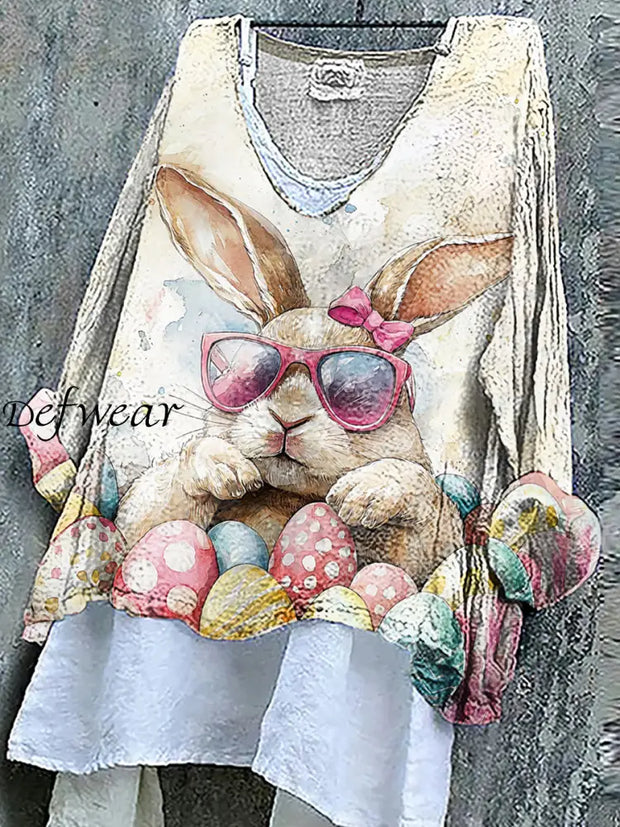 Women’s Easter Floral Bunny Linen Top White / S