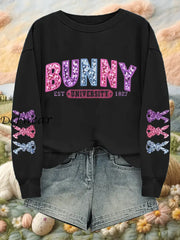 Women’s Easter Glitter Bunny University Printed Sweatshirt Black / S