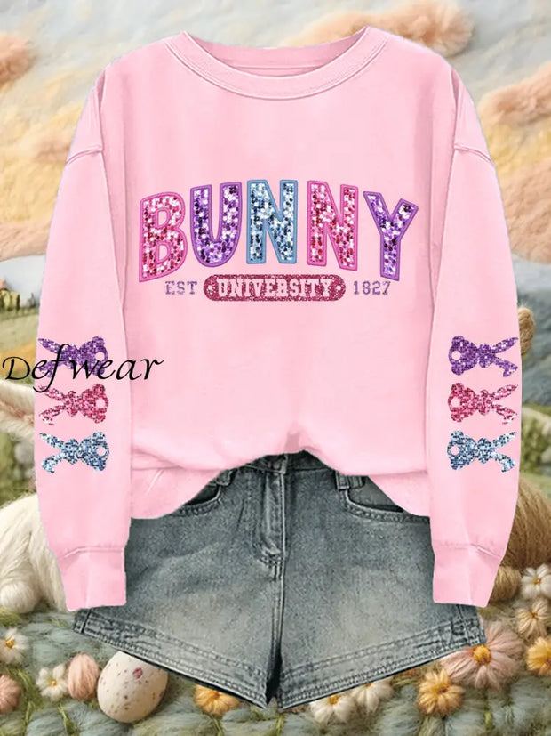 Women’s Easter Glitter Bunny University Printed Sweatshirt Pink / S