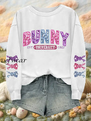 Women’s Easter Glitter Bunny University Printed Sweatshirt White / S