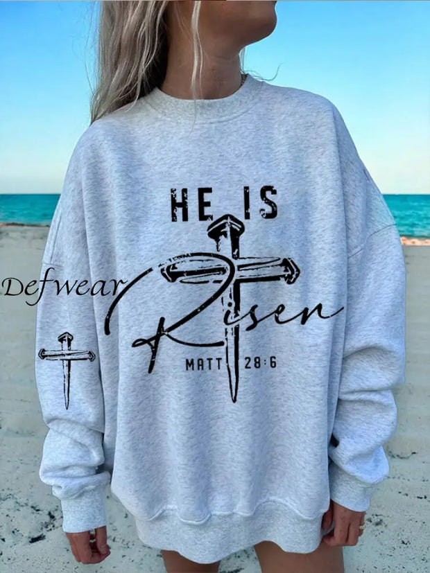 Women’s Easter He Is Rise Print Sweatshirt Light Gray / S