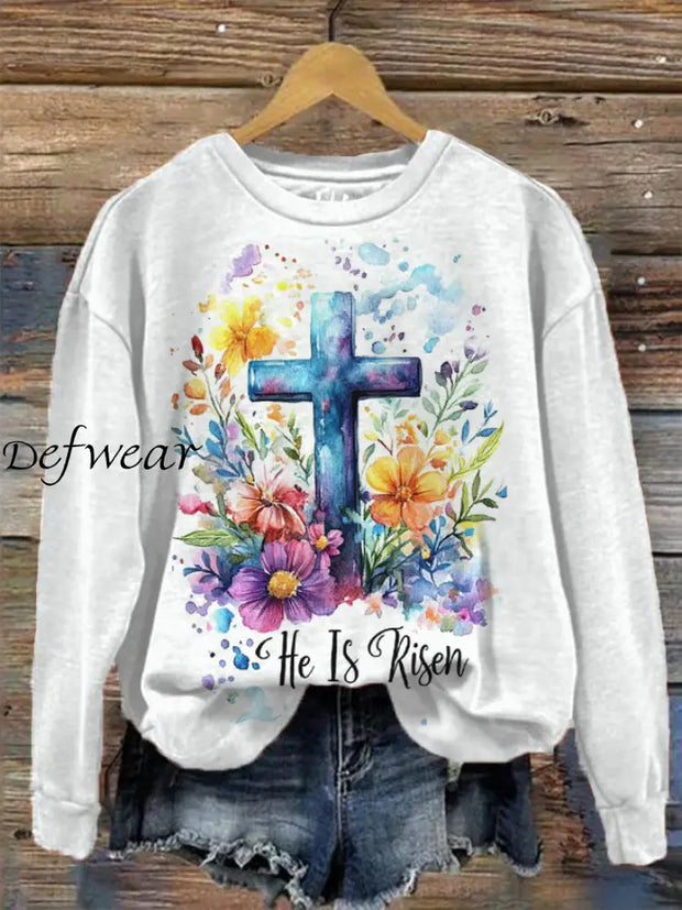 Women’s Easter He Is Risen Print Crew Neck Sweatshirt As picture / S