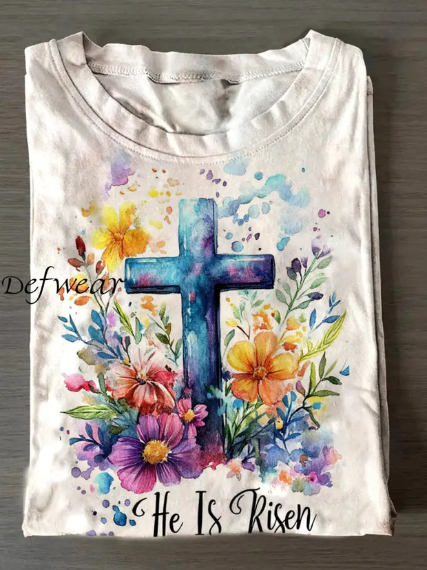 Women’s Easter He Is Risen Print Crew Neck T-Shirt As picture / S