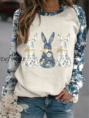 Women’s Eatser Floral Bunny Art Printed Sweatshirt Beige / S