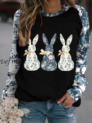 Women’s Eatser Floral Bunny Art Printed Sweatshirt Black / S