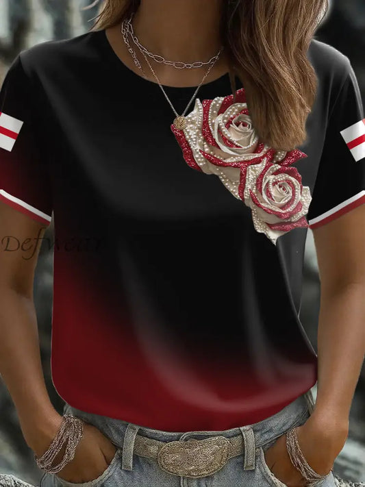 Women’s England Flag Rose Art Printed T shirt Black / S