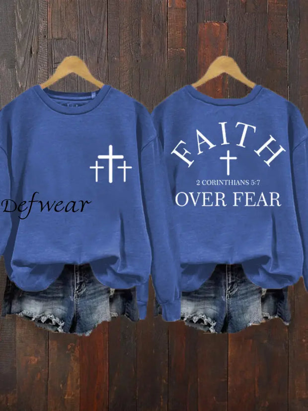 Women‘s Faith Over Fear Casual Sweatshirt Blue / S