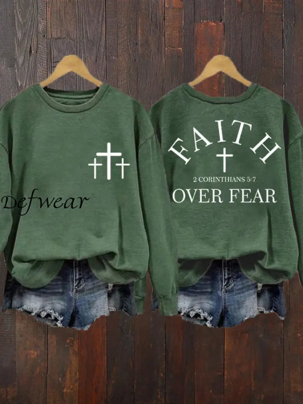 Women‘s Faith Over Fear Casual Sweatshirt Green / S