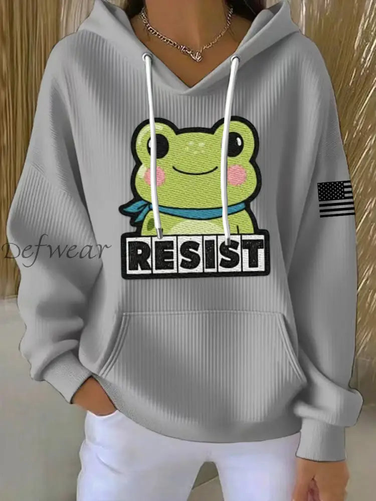 Women’s FDT Polish Frog Print Hoodie Light Gray / S