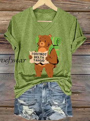 Women’s Foxtrot Delta Tango Print V-neck T-shirt Green / 2XL