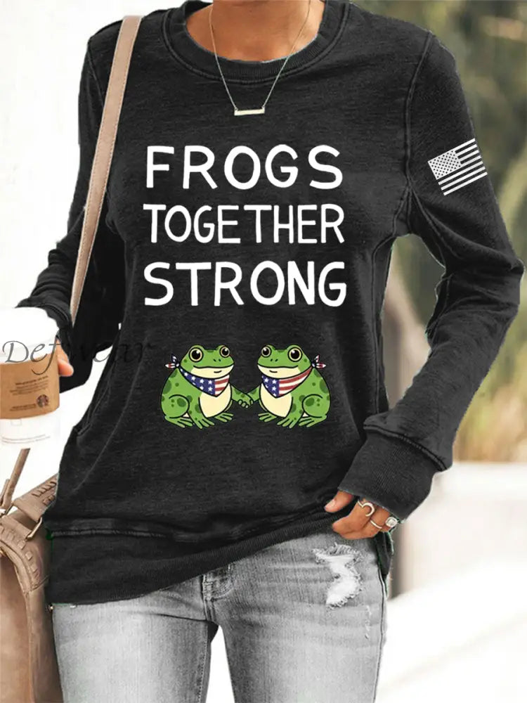 Women’s Frogs Together Strong Portland Frog Protestors Anti Fascism Sweatshirt Black / S