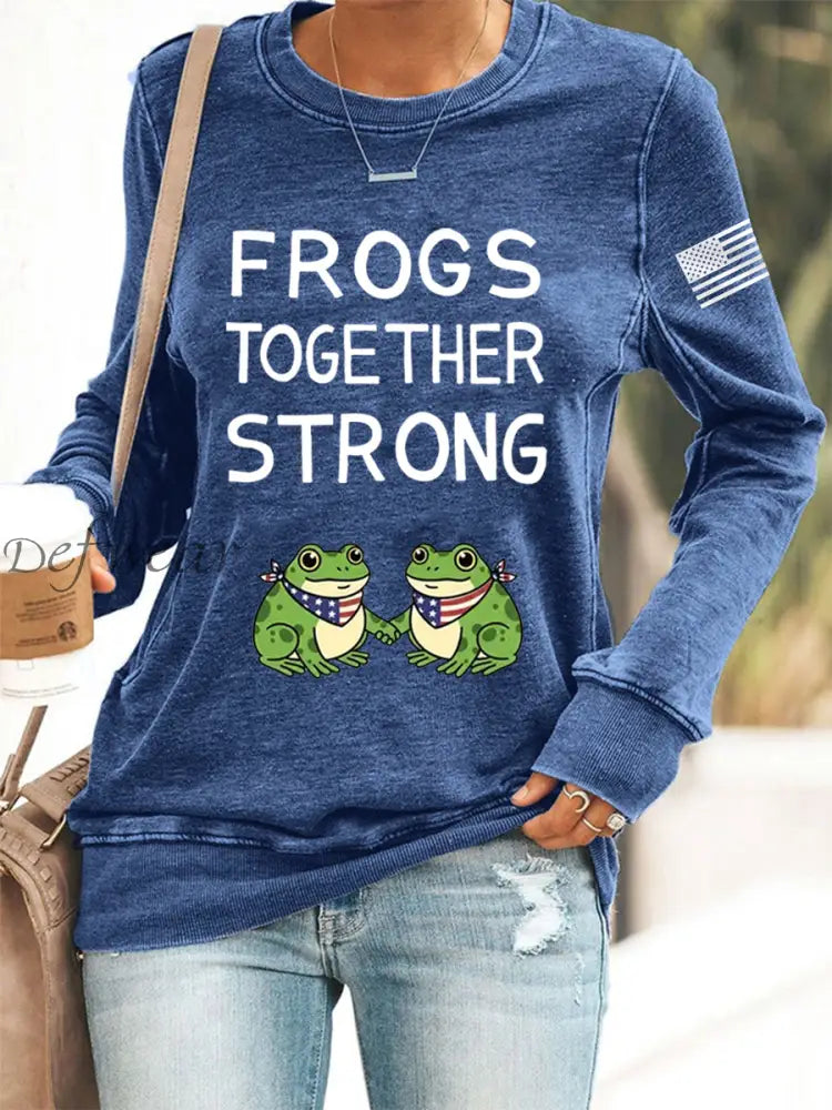 Women’s Frogs Together Strong Portland Frog Protestors Anti Fascism Sweatshirt Blue / S
