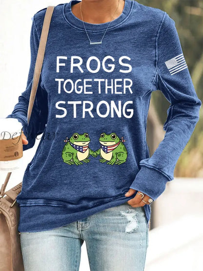Women’s Frogs Together Strong Portland Frog Protestors Anti Fascism Sweatshirt Blue / S