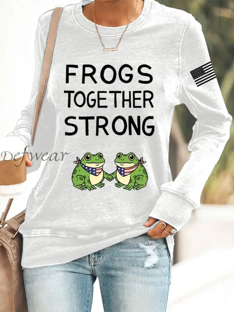 Women’s Frogs Together Strong Portland Frog Protestors Anti Fascism Sweatshirt White / S